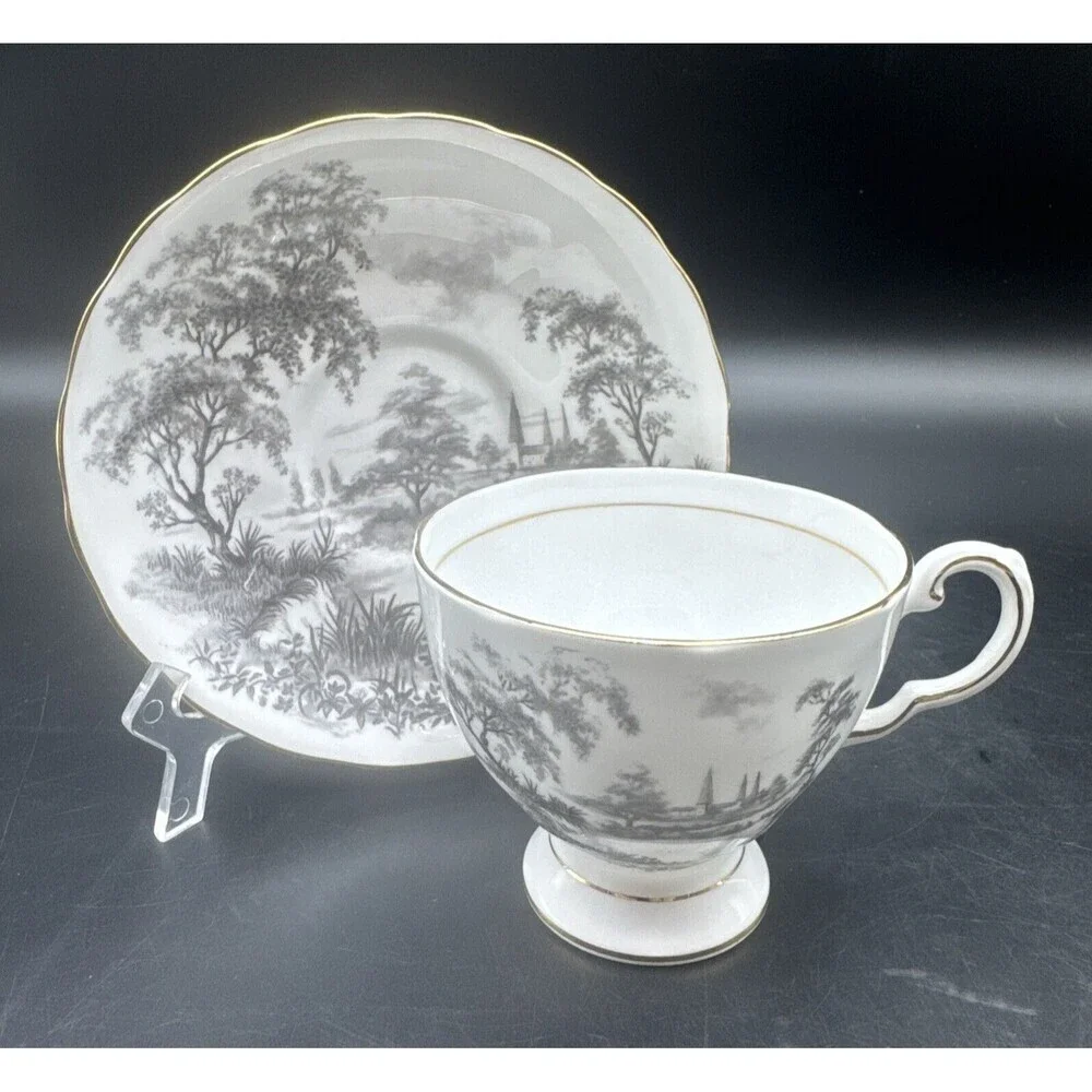 Tuscan BLACK & WHITE Countryside Fine Bone China‎ Tea Cup & Saucer England